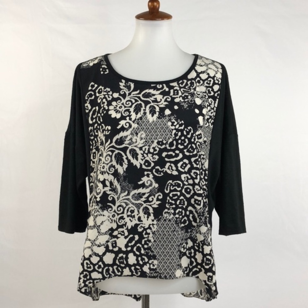 BCX Black & White 3/4 Sleeve Top, Size XL